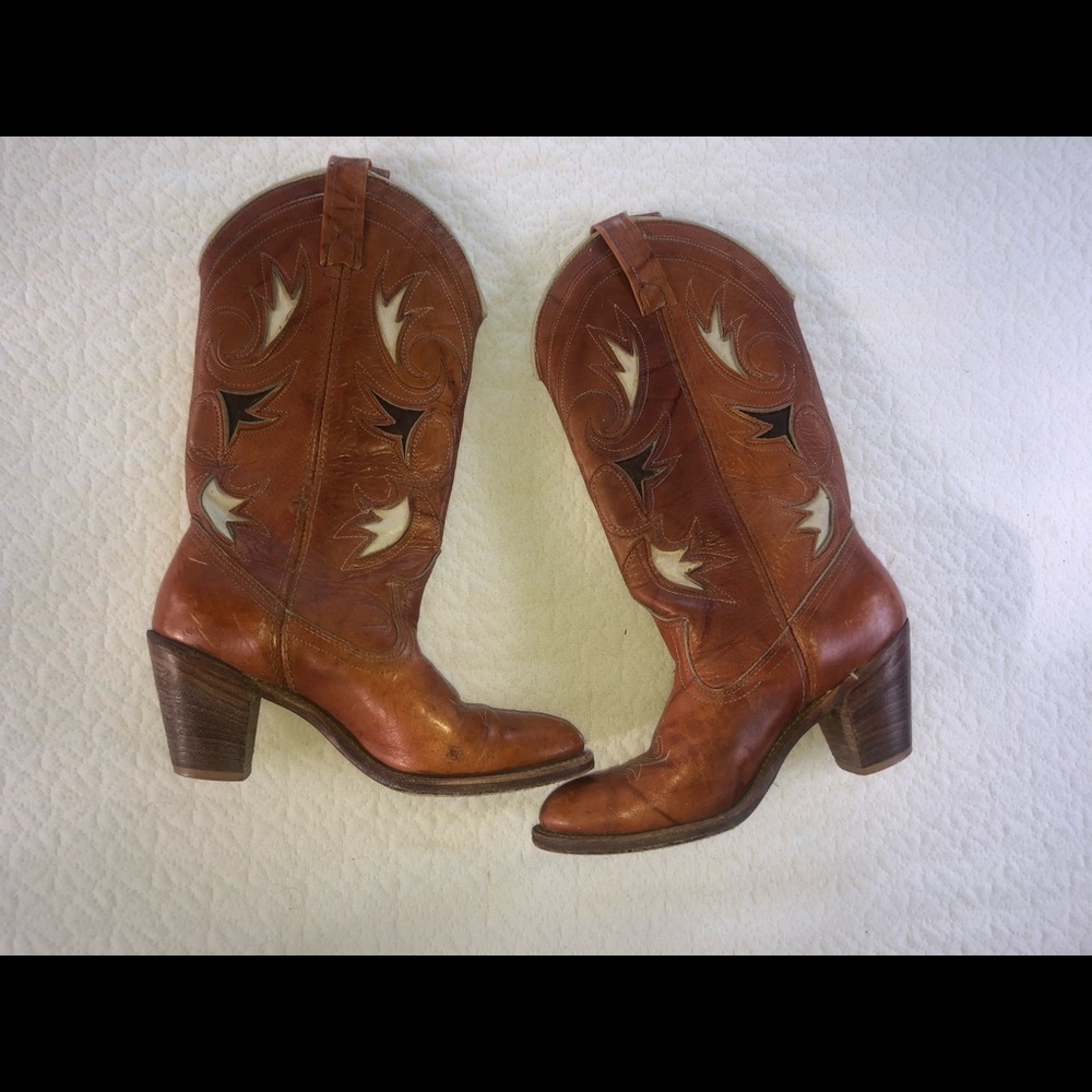 Vintage Style Leather Cowgirl Boots 7 M
